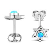 Medium Synthetic Opal Star of David Silver Stud Earrings, e323